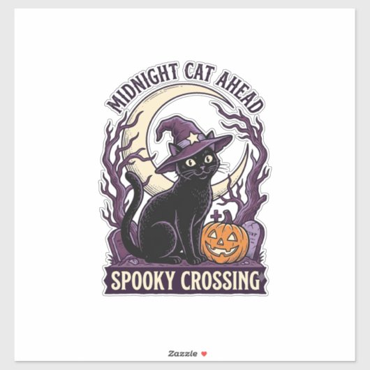 Zwarte Kat Halloween Vintage Gravure Pompoen Kat  Sticker (Vel)