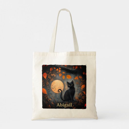 Zwarte kat Halloween Volle Maan Art Nouveau Tote Bag (Achterkant)