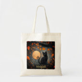 Zwarte kat Halloween Volle Maan Art Nouveau Tote Bag (Voorkant)
