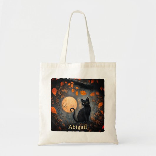 Zwarte kat Halloween Volle Maan Art Nouveau Tote Bag (Voorkant)