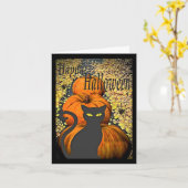 Zwarte Kat Halloween Wenskaart Kaart (Gele Bloem)