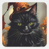 Zwarte kat Halloween Witchy Schilderij Spooky Vierkante Sticker (Voorkant)