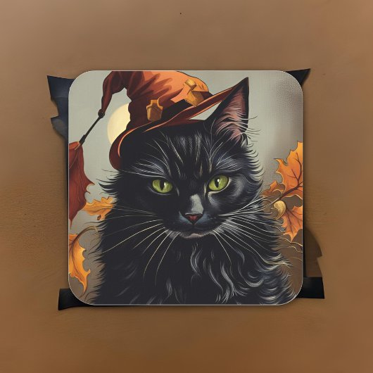 Zwarte kat Halloween Witchy Schilderij Spooky Vierkante Sticker