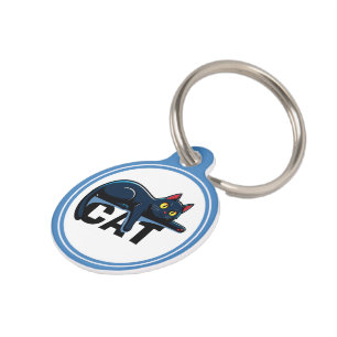 Zwarte kat halsbandlabel met blauwe rand huisdierpenning