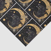 Zwarte Kat Halve Maan Bloemen Wit Halloween Tissuepapier (Detail)