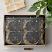 Zwarte Kat Halve Maan Bloemen Wit Halloween Tissuepapier (Geschenk)