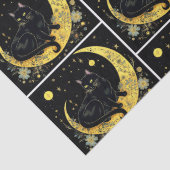 Zwarte Kat Halve Maan Bloemen Wit Halloween Tissuepapier (Detail)