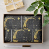 Zwarte Kat Halve Maan Bloemen Wit Halloween Tissuepapier (Geschenk)