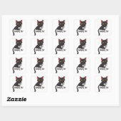 Zwarte kat hangt aan vierkante sticker (Vel)