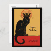  zwarte kat Happy Birthday personaliseren Briefkaart (Voorkant / Achterkant)