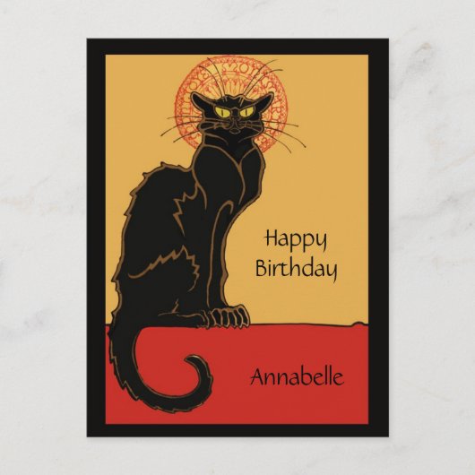  zwarte kat Happy Birthday personaliseren Briefkaart (Voorkant)