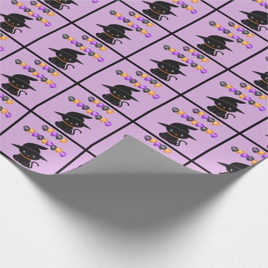 Zwarte kat Happy Halloween-ballonnen Cadeaupapier (Hoek)