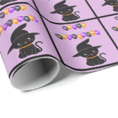 Zwarte kat Happy Halloween-ballonnen Cadeaupapier (Rol Hoek)