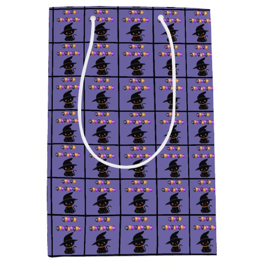 Zwarte kat Happy Halloween-ballonnen Medium Cadeauzakje (Voorkant)
