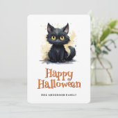 Zwarte Kat Happy Halloween Kaart (Staand voorkant)