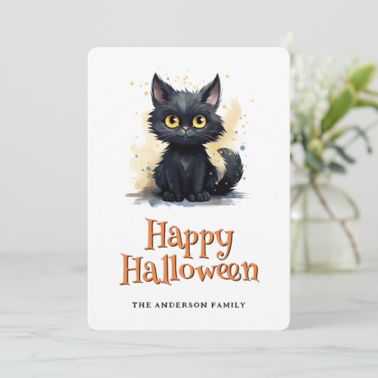 Zwarte Kat Happy Halloween Kaart (Staand voorkant)