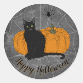 zwarte kat Happy Halloween Ronde Sticker