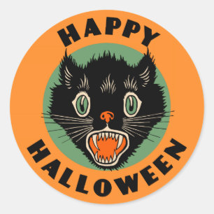 zwarte kat - Happy Halloween-sticker Ronde Sticker