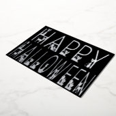 Zwarte kat "Happy Halloween" Typografie Ontwerp Folie Uitnodiging (Gedraaid)
