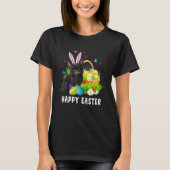 Zwarte kat Happy Paasdag Bunny Eggs Mannen vrouwen T-shirt (Voorkant)