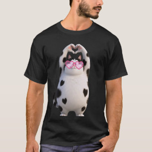 Zwarte Kat Hart Handen Schattig Gezicht Horror Pos T-shirt
