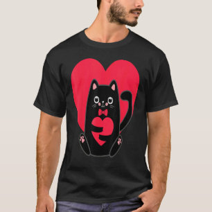 Zwarte Kat Hart Valentijnsdag Cute Kitten Kitty L T-shirt