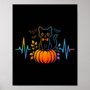 Zwarte Kat Hartslag Halloween Pompoen Voor Vrouwen Poster