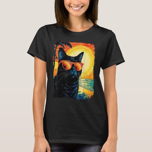 Zwarte Kat Hawaïaans T-shirt (Voorkant)