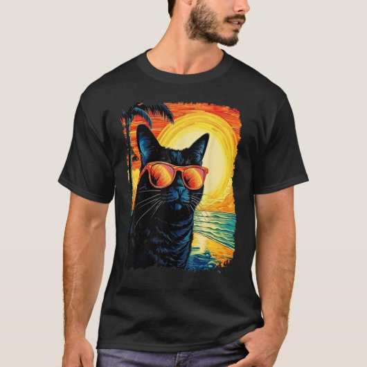 Zwarte Kat Hawaïaans T-shirt (Voorkant)