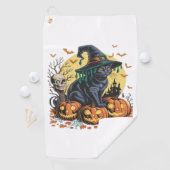Zwarte kat heks enge Halloween pompoen oversized Golfhanddoek (Insitu)