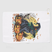 Zwarte kat heks enge Halloween pompoen oversized Golfhanddoek (Horizontaal)