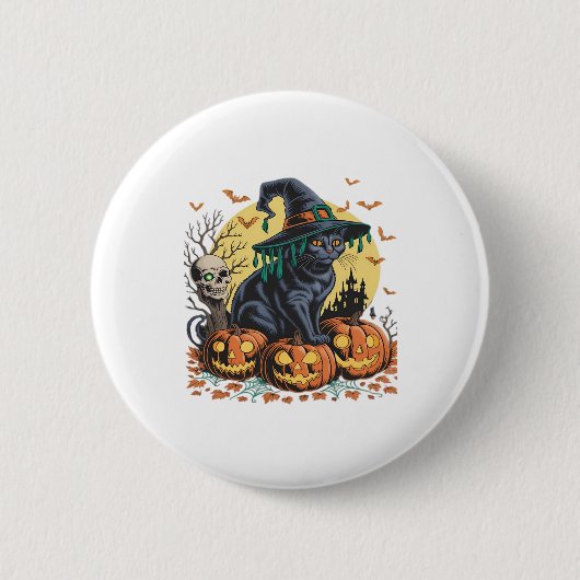 Zwarte Kat Heks Enge Halloween Pompoen Oversized Ronde Button 5,7 Cm (Voorkant)