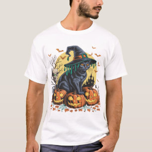 Zwarte Kat Heks Enge Halloween Pompoen Oversized T-shirt