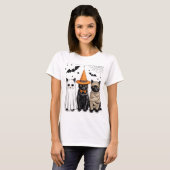Zwarte kat heks enge Halloween pompoen T-shirt (Voorkant volledig)