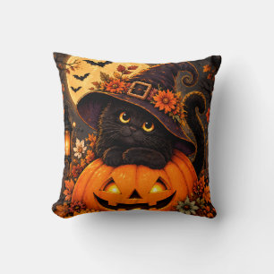Zwarte Kat Heks Halloween Pompoen Herfst Najaar Sc Kussen