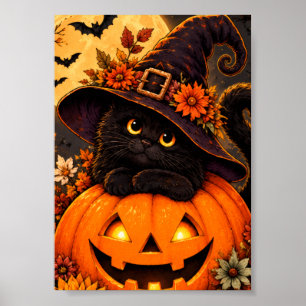 Zwarte Kat Heks Halloween Pompoen Herfst Najaar Sc Poster