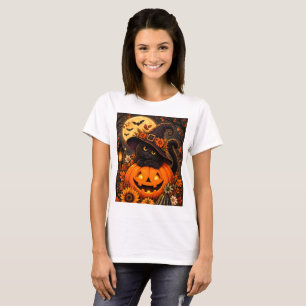 Zwarte Kat Heks Halloween Pompoen Herfst Najaar Sc T-shirt