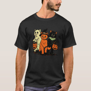 Zwarte Kat Heks Halloween Retro Vintage Pompoen Sc T-shirt