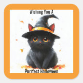 Zwarte Kat Heks Halloween Sticker (Voorkant)