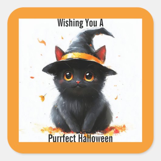 Zwarte Kat Heks Halloween Sticker (Voorkant)