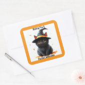Zwarte Kat Heks Halloween Sticker (Envelop)