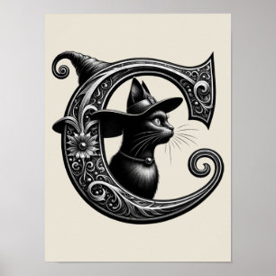 Zwarte Kat Heks Hechtingsletter C Initiaal Poster