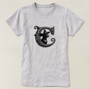 Zwarte Kat Heks Heksachtige Letter C Aangepaste In T-shirt