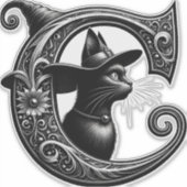 Zwarte Kat Heks Heksen- Letter C Op Maat Gemaakte Sticker (Voorkant)