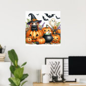 Zwarte kat, heks, ketel, geest poster (Thuiskantoor)