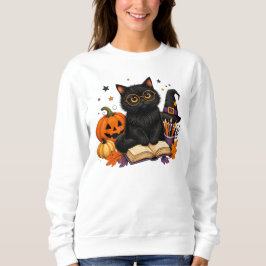 Zwarte Kat Heks Leraren Halloween Pompoen Veld Trui
