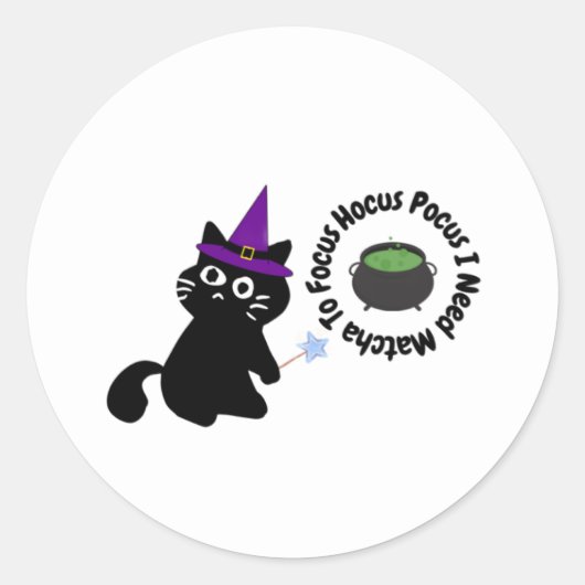 Zwarte kat heks Matcha Sticker (Voorkant)