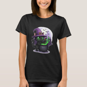 Zwarte Kat Heks met Ketel en Maan T-shirt