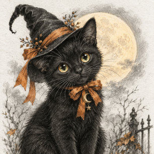 Zwarte Kat Heks Onder Volle Maan Poster