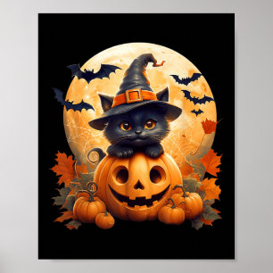 Zwarte Kat Heks Pompoen Halloween Kostuum Retro Fa Poster